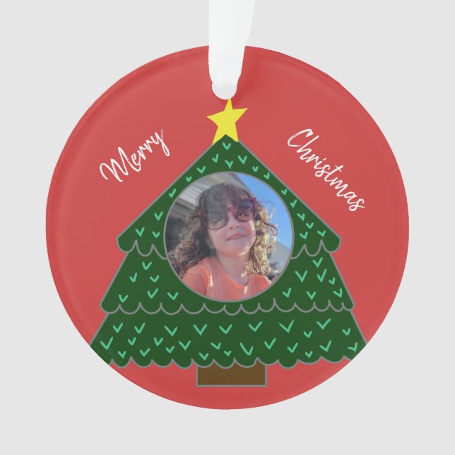 Red Christmas Tree Photo Ornament (Front)