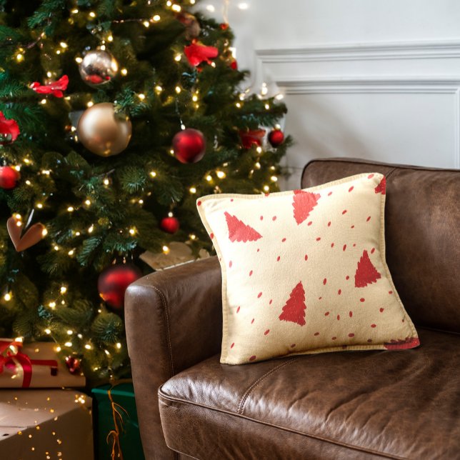 Red Christmas Tree playful pattern Cushion (Creator Uploaded)