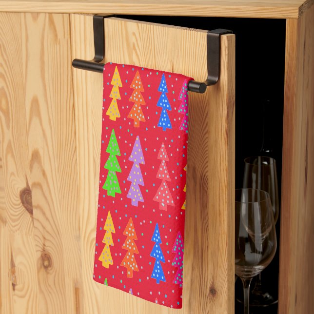 Red Christmas Tree Pop Art   Tea Towel (Thirds Fold)