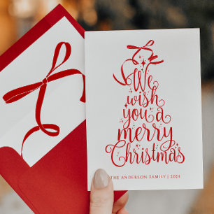 Red Christmas Tree Typography Script Holiday Card