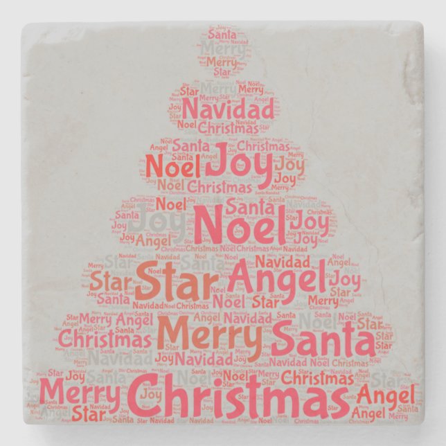 Red Christmas Tree Typography Stone Coaster (Front)