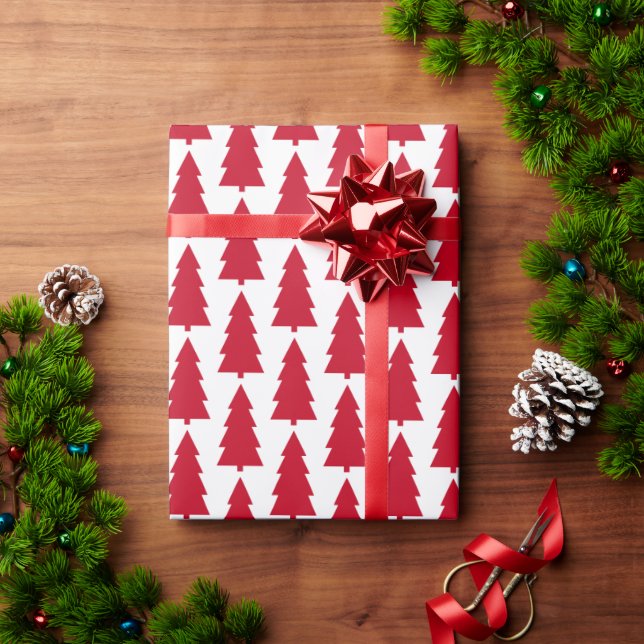 Red Christmas Tree White Simple Wrapping Paper (Holiday Gift)