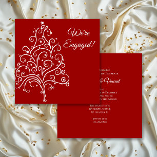 Red Christmas Tree Winter Engagement Party Invitation