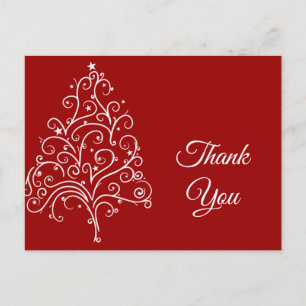 Red Christmas Tree Winter Holiday Thank You Postcard