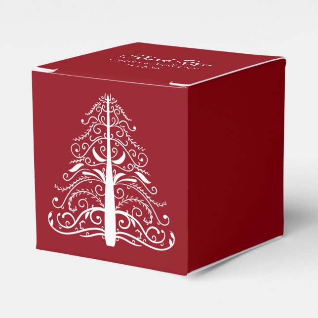 Red Christmas Tree Winter Wedding Favour Box (Front Side)