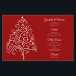 Red Christmas Tree Winter Wedding Menu<br><div class="desc">The festive Red Christmas Tree Winter Wedding Menu can be personalised with the details of the meal that you will serve at your December bridal shower luncheon,  marriage reception dinner or post wedding brunch. This elegant custom wintery wedding menu features a white intricate xmas tree with a red background.</div>