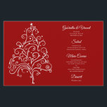 Red Christmas Tree Winter Wedding Menu<br><div class="desc">The festive Red Christmas Tree Winter Wedding Menu can be personalised with the details of the meal that you will serve at your December bridal shower luncheon,  marriage reception dinner or post wedding brunch. This elegant custom wintery wedding menu features a white intricate xmas tree with a red background.</div>