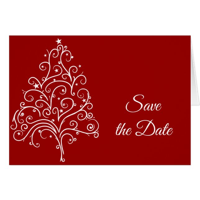 Red Christmas Tree Winter Wedding Save the Date (Front Horizontal)