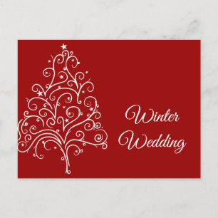 Red Christmas Tree Winter Wedding Save the Date Announcement Postcard