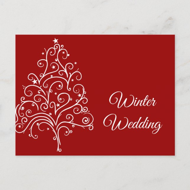 Red Christmas Tree Winter Wedding Save the Date Announcement Postcard (Front)