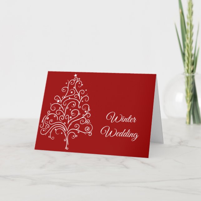 Red Christmas Tree Winter Wedding Save the Date Holiday Card (Front)