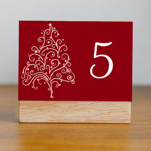 Red Christmas Tree Winter Wedding Table Numbers
