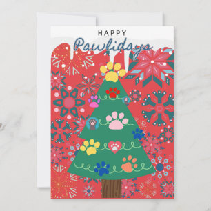 Red Christmas tree with paws ornaments festive Holiday Card