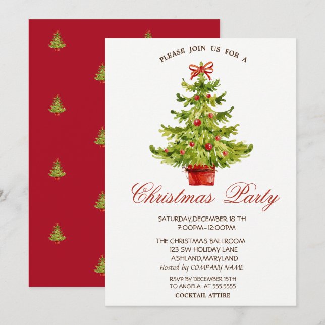 Red  Christmas Trees Company Christmas Party Invitation (Front/Back)