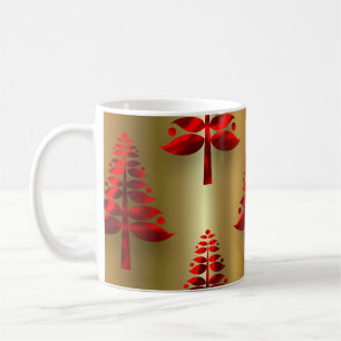 Red Christmas Trees on Gold Coffee Mug