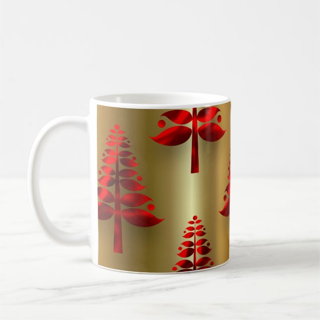 Red Christmas Trees on Gold Coffee Mug (Left)