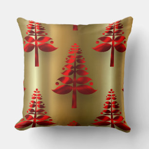 Red Christmas Trees on Gold Cushion