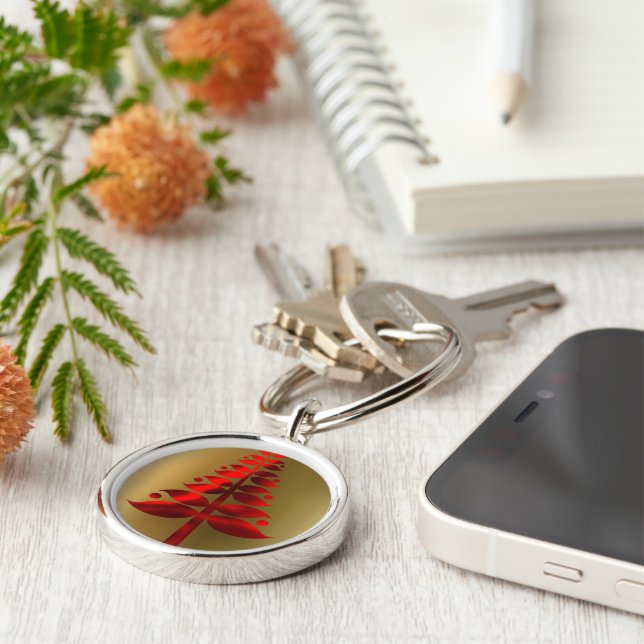 Red Christmas Trees on Gold Key Ring (Side)