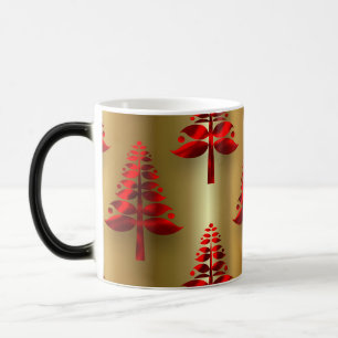 Red Christmas Trees on Gold Magic Mug