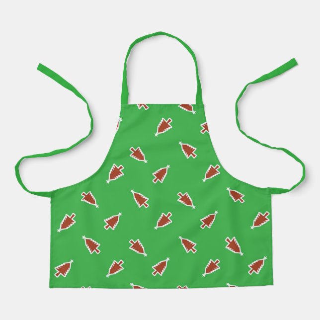 Red Christmas trees pattern green Apron (Front)
