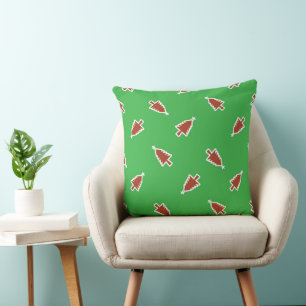 Red Christmas trees pattern green Cushion