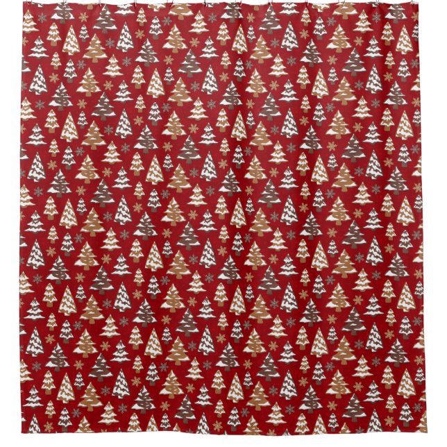 Red Christmas Trees Shower Curtain (Front)