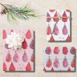 Red Christmas Trees Wrapping Paper Sheet<br><div class="desc">This charming Christmas wrapping paper is decorated with whimsical watercolor Christmas Trees in shades of red and purple on white,  blush or gray backgrounds.
Original Watercolor © Michele Davies.</div>