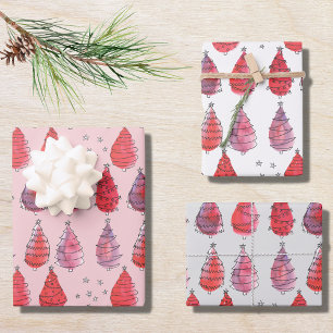Red Christmas Trees Wrapping Paper Sheet
