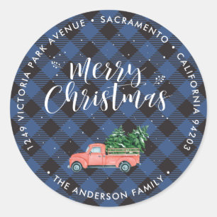 Red Christmas Truck Blue Return Address Labels