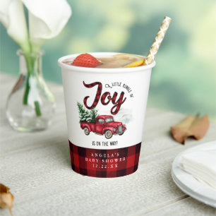 Red Christmas Truck Bundle of Joy Baby Shower Paper Cups