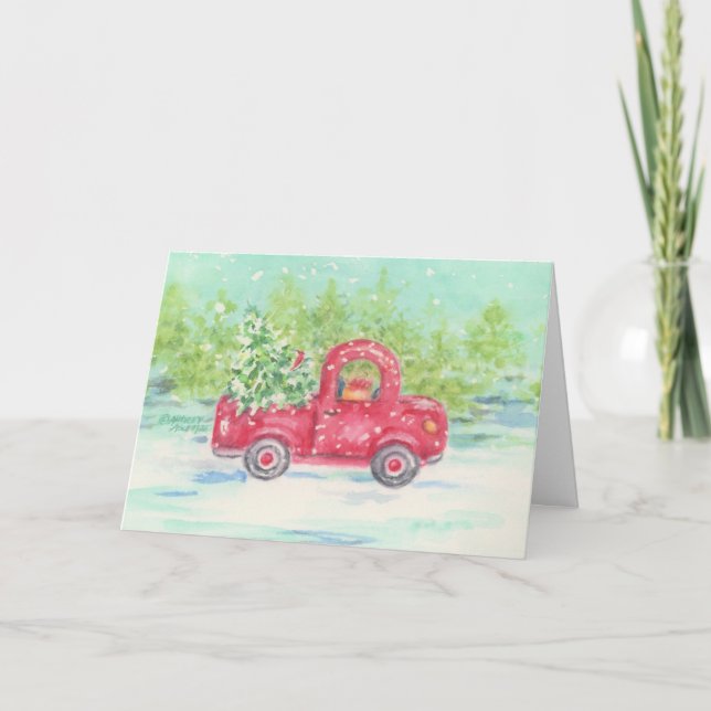 Red Christmas Truck Country Greeting Card (Front)