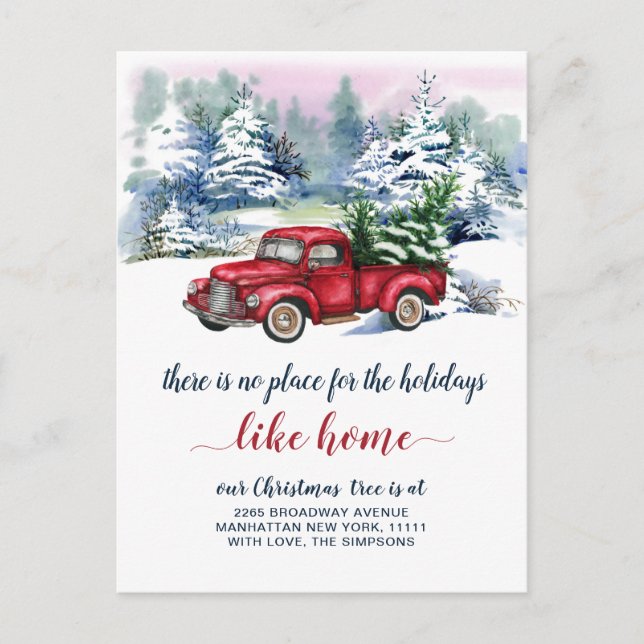 Red Christmas Truck Holiday Moving Announcement Postcard (Front)