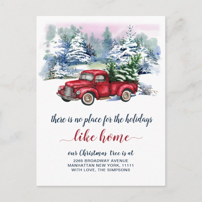 Red Christmas Truck Holiday Moving Announcement Postcard (Front)