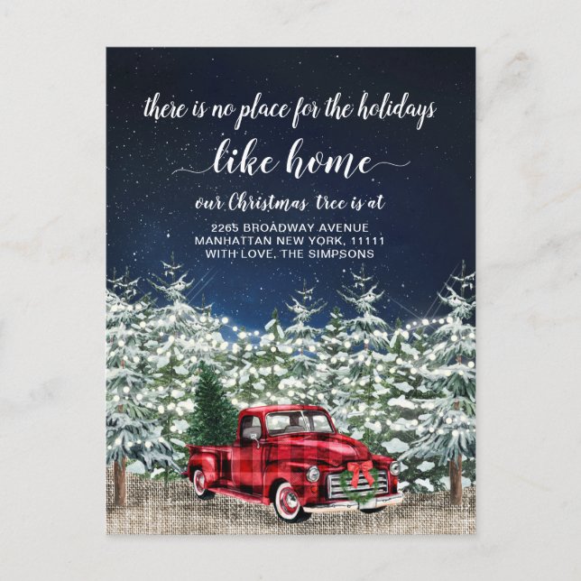 Red Christmas Truck Holiday Moving Announcement Postcard (Front)