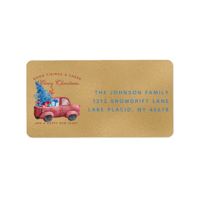 Red Christmas Truck Illustration Address Label (Front)