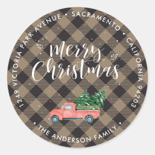 Red Christmas Truck Khaki Return Address Labels