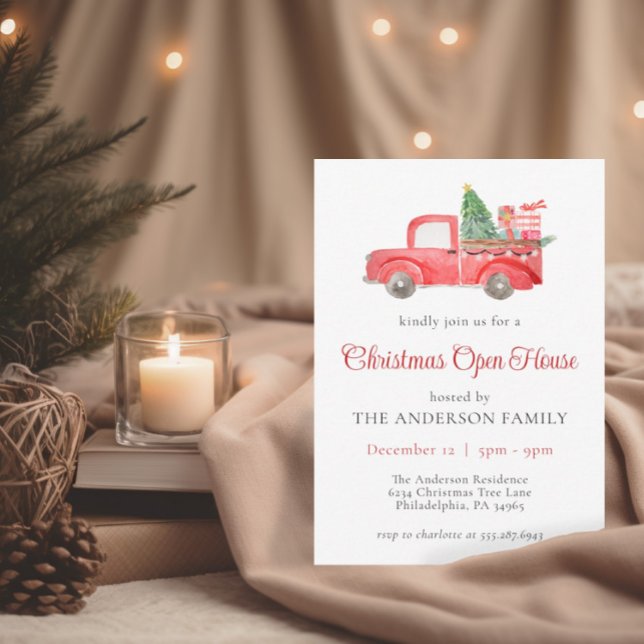 Red Christmas Truck Open House Party Invitation (Creator Uploaded)