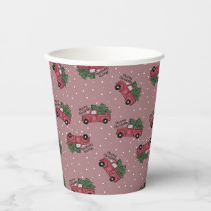 Red Christmas Truck Pattern   Merry Christmas Paper Cups