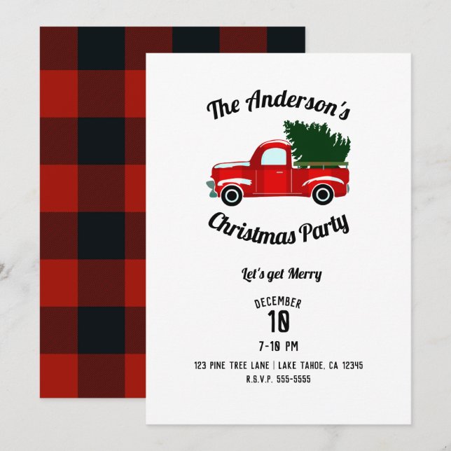 Red Christmas Truck Rustic Christmas Holiday Party Invitation (Front/Back)