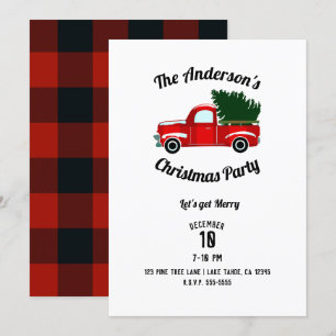 Red Christmas Truck Rustic Christmas Holiday Party Invitation