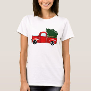 Red Christmas Truck Rustic Christmas Holiday T-Shirt