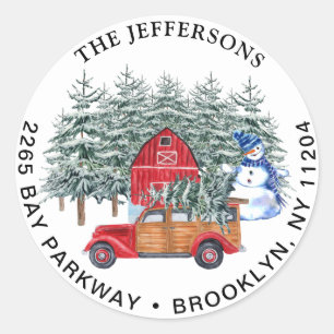 Red Christmas Truck & Snowman Return Address Label
