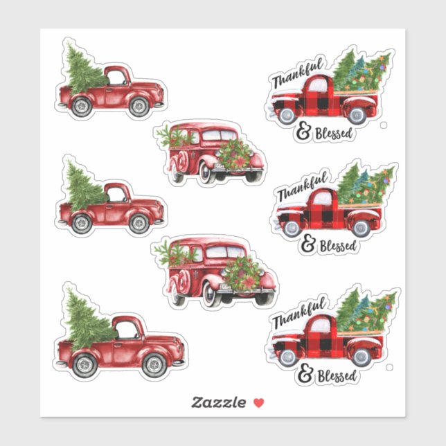 Red Christmas Truck Stickers (Sheet)