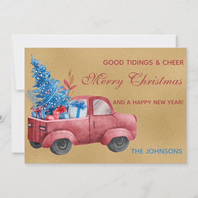Red Christmas Truck Watercolor Illustration Photo (Front)
