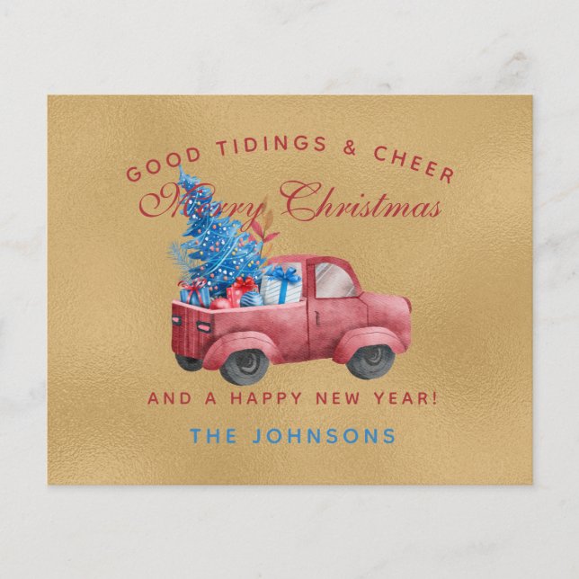 Red Christmas Truck Watercolor Illustration Photo (Front)