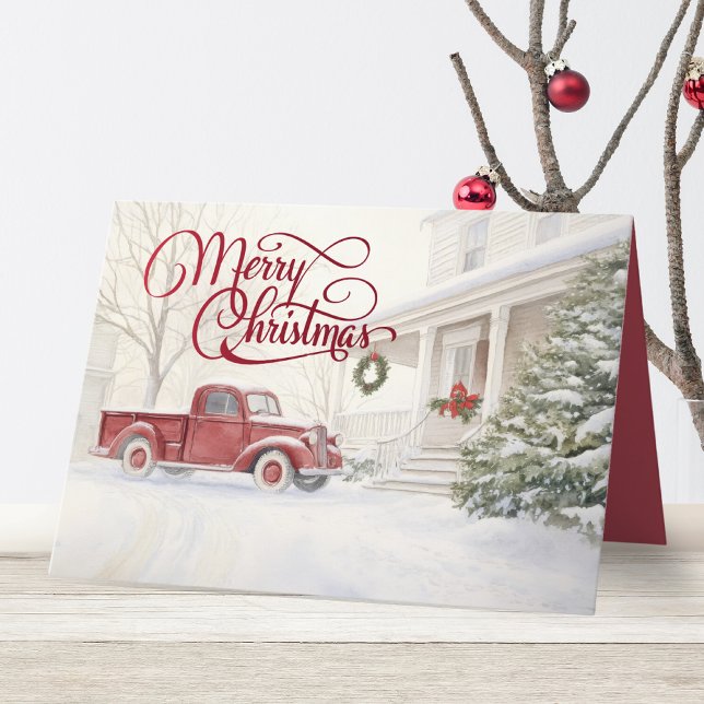 Red Christmas Truck Winter Christmas Holiday Card (Creator Uploaded)