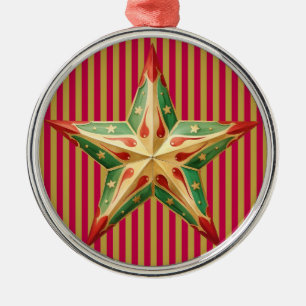 RED CHRISTMAS TUFTED PATTERN WITH GREEN RED STAR METAL TREE DECORATION