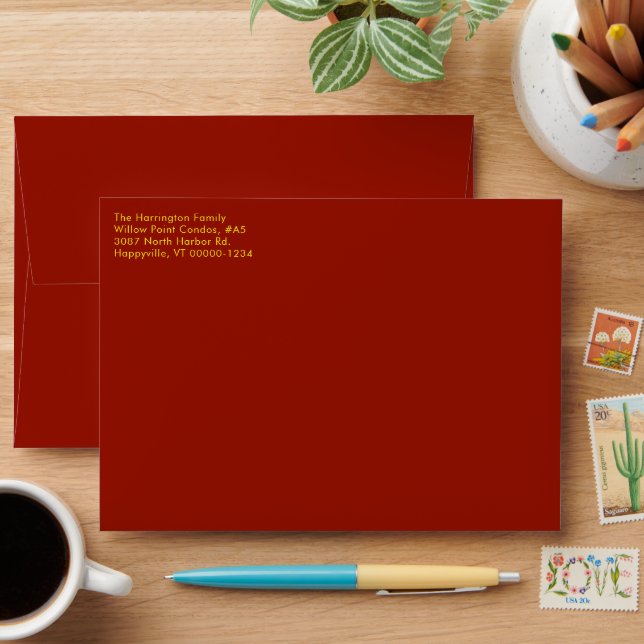 Red Christmas Twinkling Stars Return Address A7 Envelopes (Desk)