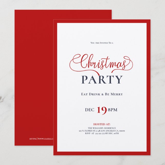 Red Christmas typography dinner party invite (Front/Back)