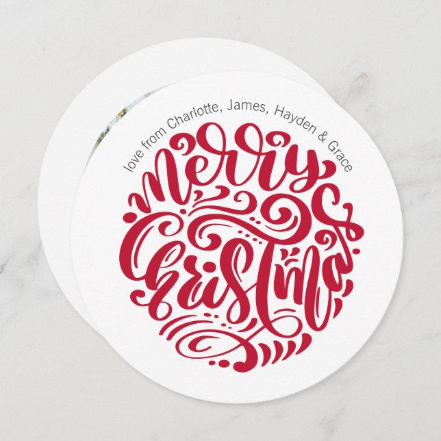 Red Christmas Typography Personalised Photo Holiday Card (Front/Back)